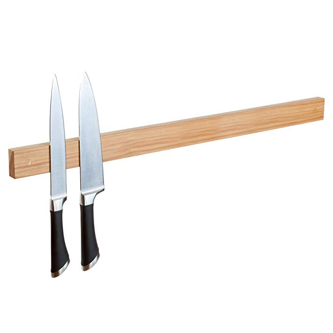 Powerful Magnetic Knife Strip, Solid Wall Mount Wooden Knife Rack, Bar. Unique gift Made in USA (Hickory, 30")