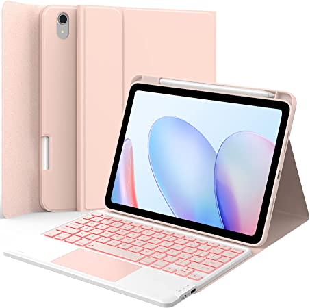 GreenLaw iPad 10th Generation Case with Keyboard, Stain-Resistant Surface, Dual-Device Connection, 7 Color Backlit, Detachable Wireless Keyboard for iPad 10th Gen. 10.9" 2022, Pink Blush