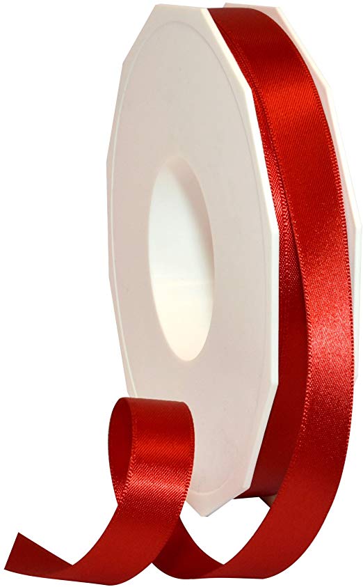 Morex Ribbon 08816/50-250 Double Face Satin Polyester Ribbon, 5/8-Inch by 50-Yard, Red