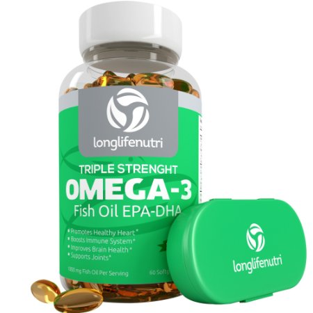 Omega 3 Fish Oil Pills 60 | Triple Strength Essential Fatty Acids | HIGH DHA & EPA | No Fishy Odor | Heart Health | Immune Support | 100% Natural Supplements | Made In USA | Nordic Algae Best Omega-3