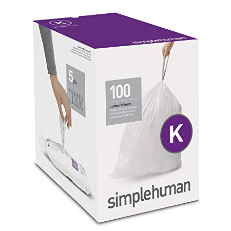 simplehuman Code K Custom Fit Liners, Tall Kitchen Drawstring Trash Bags, 35 - 45 Liter / 9-12 Gallon, 100-Count Box