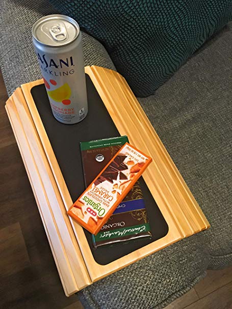 Couch arm Table   Sofa Arm Tray - Flexible Foldable Coaster Tray. Perfect for Drinks, Organizer, Recliner Cup Holder Side Chair. Tv Tray for Couch armrest. Table Caddy Chair by SoHappy Brands (Honey)