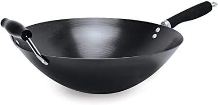 Ecolution Non-Stick Carbon Steel Wok with Soft Touch Riveted Handles, 14",Black