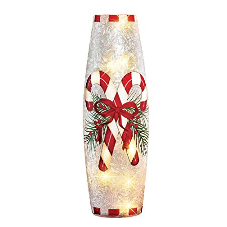 Collections Etc Frosted Glass Candy Cane Christmas Hurricane Lamp