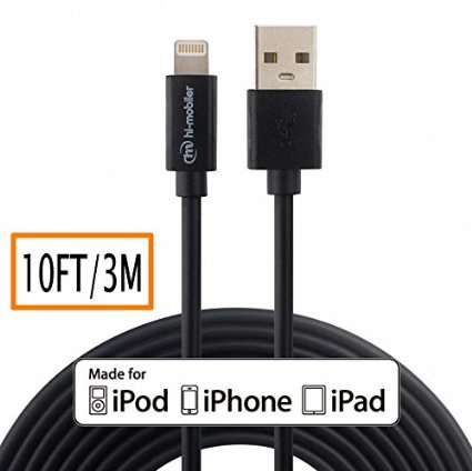 [Apple MFI Certified] Hi-Mobiler® 10ft/3M 8pin Lightning to USB Cable with Compact Head For iPhone 5/5S/5C/6/6 Plus/6s/6s Plus iPad Mini/Mini 2/Mini 3/Mini 4 iPad 4/iPad Air/Air 2 iPad Pro (Black)