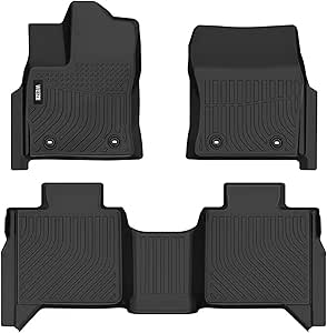 Weize Floor Mats for Toyota Tundra 2022-2024 (Only for CrewMax Cab), All Weather 1st and 2nd Row TPE Car Mats Full Set of 3 Mats