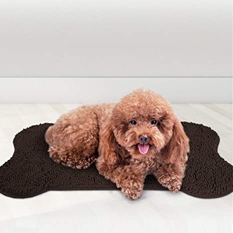 MAYSHINE Shaggy Pet Area Rug Dog Bone Shaped Mat Comfortable Dog Bed Machine-Washable Durable Absorb Mud and Dirt Keep Your House Clean (24X39 inch, Brown)