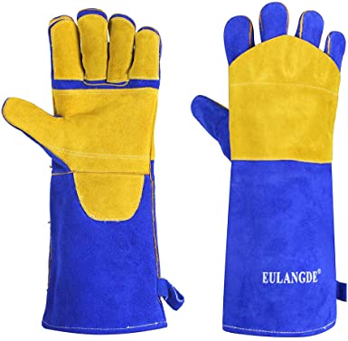 EULANGDE Thickened Animal Handling Gloves Bite Proof Kevlar Reinforced Leather Gloves