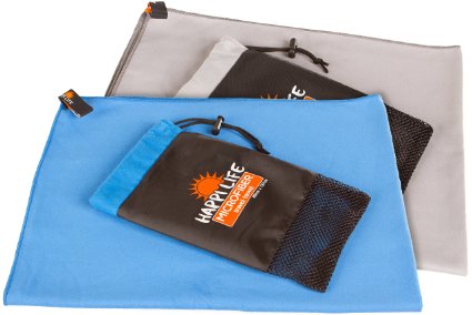 Quick Drying Lightweight Compact Microfibre Travel Towel - with Free Storage Bag - Highly Absorbent - Great for Swimming Travelling and Exercising by HappiLife