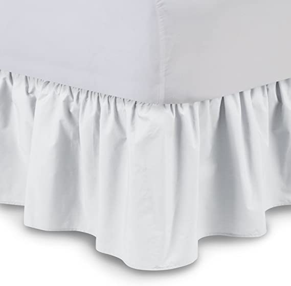 Ruffled Bedskirt (Cal King, White) 18 Inch Bed Skirt with Platform, Poly/Cotton Fabric, Available in All Bed Sizes and 16 Colors - Blissford