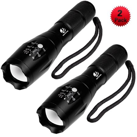 Tactical Flashlight, YIFENG 1600 LM Ultra Bright - CREE XML T6 LED Taclight As Seen On Tv with Adjustable Focus and 5 Light Modes for Camping Hiking Emergency (2 pack)