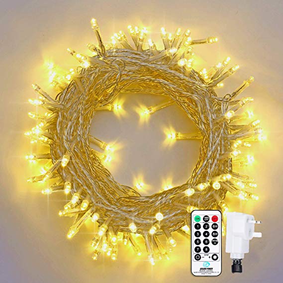 Qedertek Christmas Fairy Lights Plug in, 66ft 200 LED String Lights, 8 Lighting Modes Waterproof Christmas String Lights for Xmas Tree, Wedding, Party, Garden, Christmas Decorations (Warm White)