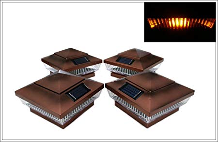 12-Pack Solar Copper Finish Post Deck Fence Cap Lights for 4" X 4" Post with Amber LEDs and Vertical-lined Clear Lens