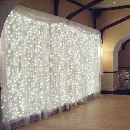 AMARS 300 LED Bedroom Window Curtain String Lights Indoor Outdoor 8 Modes Waterfall Lights for Party, Garden, Patio, Wedding, Wall, Background Decoration (White, UL Listed, 9.8 Feet)