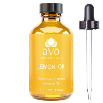 Lemon Essential Oil - Big 4 Oz - 100% Pure & Natural Therapeutic Grade PREMIUM QUALITY for Aromatherapy - Cold Pressed from Italy by aVo Essentials - Dropper Included