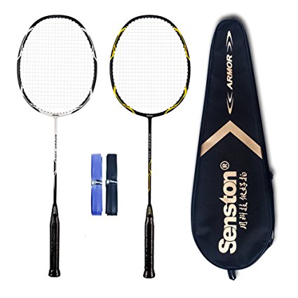 Senston - High Grade 2 Player Graphite Badminton Racket Set - Including 1 Badminton Bag/2 Rackets/2 Grip