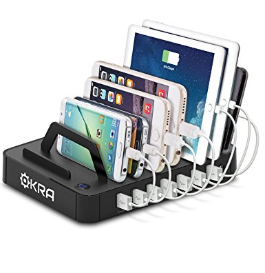 Okra 7-Port USB Charging Station [Quick Charge 2.0] Universal Desktop Tablet & Smartphone Multi-Device Hub Charging Dock for iPhone, iPad, Galaxy, Tablets (Black)