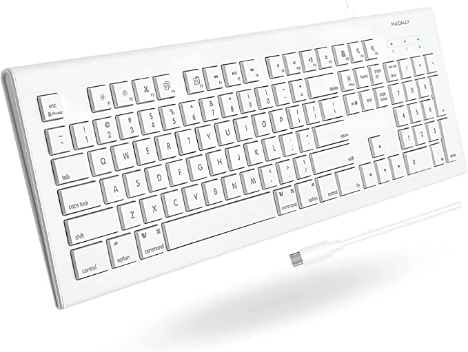 Macally Wired USB C Keyboard for Mac and PC - Budget Apple Wired Keyboard Replacement - Low Profile 104 Key Wired Mac Keyboard with 15 MacOS Shortcuts - Plug and Play iMac Keyboard USB C (5ft Cable)