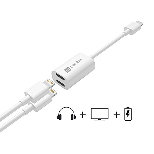 Ubittek Dual Lightning Charge & Audio Cable for iPhone 7, iPhone 7 Plus, ipad and any Lightning device that runs iOS 10 or later (white)