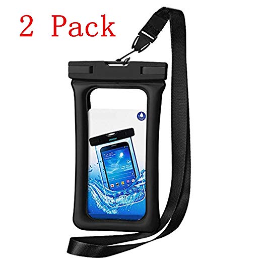 [Black] Floating Waterproof Case, Ouaoui (2 Pack) Waterproof Phone Case Waterproof Phone Pouch Available TPU Clear Dry Bag for iPhone X/8/8plus/7/7plus/6s/6/6s plus Samsung up to 6.0"