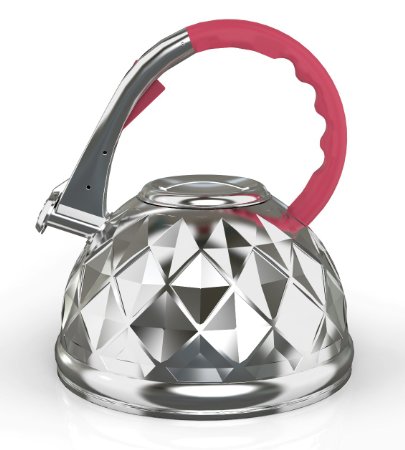 Whistling Tea Kettle With Lightweight Stainless Steel Frame and Heat Resistant Red Handle - 32 Liters