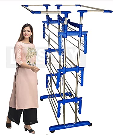 SUNDEX Heavy Duty Double Poll Stainless Steel Life Time Use - Use Rust Proof Foldable - (Made in India) Cloth Dryer Stand