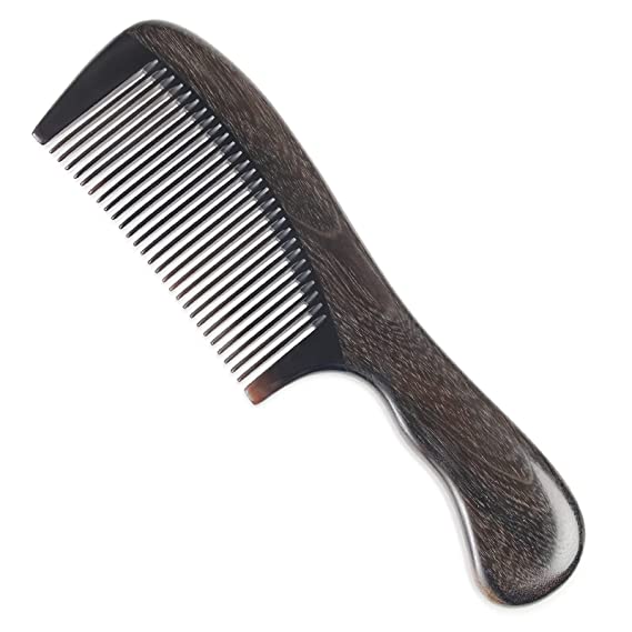 Onedor Handmade 100% Natural Chacate Preto With Buffalo Horn Fine Tooth Hair Combs - Anti-Static Sandalwood Scent Natural Hair Detangler Wooden Comb (Chacate Preto Buffalo Horn Fine Tooth)