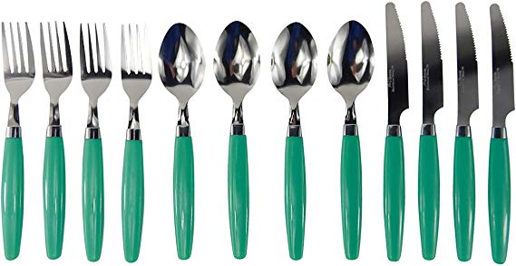 Green Handle Silverware Gibson Economy Stainless Steel Flatware with Plastic Handles Service for 4 (12 Piece) (Green)