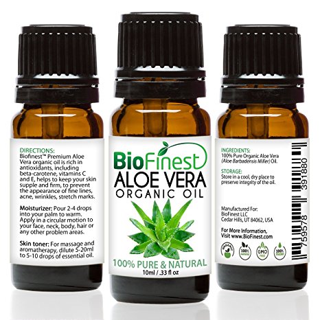 Biofinest Aloe Vera Organic Oil - 100% Pure, Natural, Cold-Pressed - Premium Quality - Best Moisturizer For Hair, Face & Skin - Boost Wound Recovery - FREE E-Book (10ml)