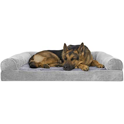 Furhaven Pet Dog Bed | Orthopedic Faux Fur & Velvet Sofa-Style Living Room Couch Pet Bed for Dogs & Cats, Smoke Gray, Jumbo
