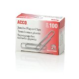 ACCO Paper Clips Economy Smooth Jumbo 100Box 10 Boxes 72580