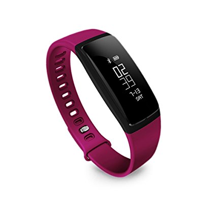 Bluetooth Smart Bracelet Watch Wristband Sports Heart Rate Monitor Fitness Tracker Pedometer Step Counter Tracking Calorie Health Blood pressure Sleep Monitor OLED Display for Android IOS (V07-Purple)