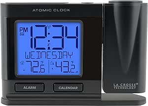 La Crosse Technology 616-41667-INT Black Atomic Projection Alarm Clock with Temperature