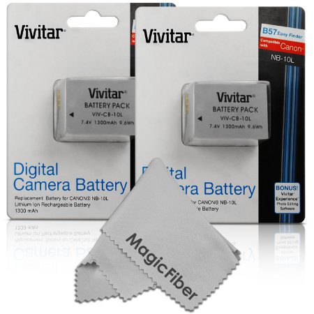 2 Pack Vivitar NB-10L Ultra High Capacity Batteries for CANON PowerShot SX40 HS SX40HS SX50 HS SX50HS G1 X G1X Powershot G15 PowerShot G16 Digital Cameras
