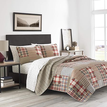 Eddie Bauer - Twin Quilt Set, Reversible Cotton Bedding with Matching Sham, Lightweight Home Decor for All Seasons (Hawthorne Brown, Twin)