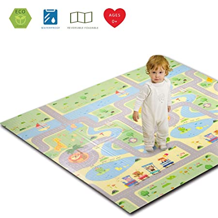 Baby Play Mat Foldable Kids Playmat Infants Reversible Crawling Mat Toddlers Foam INFANTRAIN Play Mat Non-Toxic 78.7"x71"x0.4"
