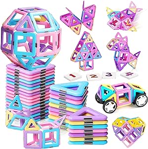 Magnetic Tiles for Kids - 57 PCS Magnetic Building Blocks Toddler Toys Set, Montessori Toys for 3 Year Old Boys and Grils STEM Learning Construction Building Toys for Kids Age 4 5 6 7 8 Year Old