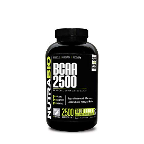 NutraBio BCAA 2500-500 Vegetable Capsules (Branched Chain Amino Acids)
