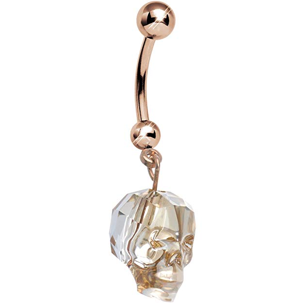 Body Candy Rose Crystal Skull Dangle Belly Ring Created with Swarovski Crystals