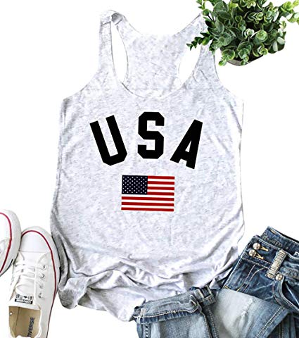 LAMOSKY USA Stars and Stripes Flag Graphic Tank Top for Women Patriotic Sleeveless Racerback Vest Shirt