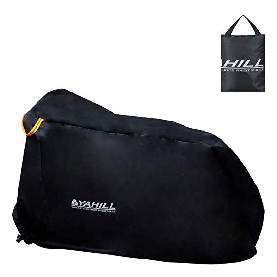 YAHILL Waterproof Bike Cover, Bicycle Rain Cover-210D Polyester Anti Dust UV Protection Cover, Outdoor Rainproof Windproof Cover for Mountain Road Electric Moto Bikes with Lock Hole Storage Bag-L,XL