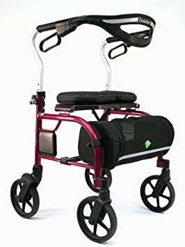 Evolution Trillium Lightweight Medical Walker Rollator with Seat, Large Wheels, Brakes, Backrest, Basket for Seniors Indoor Outdoor use (Tall, Shiraz Red)