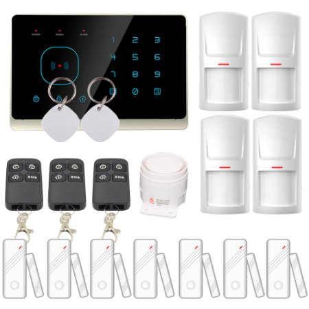 Eray Touch Screen 433MHZ RFID Wireless Home GSM Alarm System with Android/IOS App Remote Controlling Functions (Black)