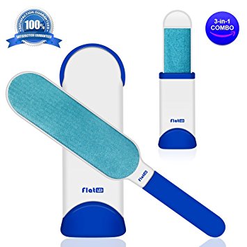 Pet Hair Remover, Pet Hair & Lint Remover, FlatLED Fur Remover Fur Cleaning Tool Travel Size with Self Cleaning Base Double-Sided Brush For Furniture, Clothes, Couch, Carpet, Car Seat and Deshedding
