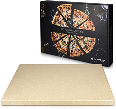 Navaris XL Pizza Stone for Baking - Cordierite Pizza Stone Plate for BBQ Grill Oven - Cook and Serve Pizza Bread Cheese - Rectangular, 15 x 12 x 0.6in