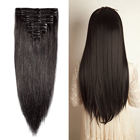 Double Weft 100% Remy Human Hair Clip in Extensions 14''-22'' Grade 7A Quality Full Head Thick Long Soft Silky Straight 8pcs 18clips for Women Beauty (20" / 20 inch 150g ,#1B Natural Black)