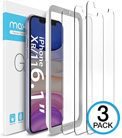 Maxboost Screen Protector Compatible Apple iPhone XR (6.1 Inch) (Clear, 3 Packs) 0.25mm iPhone XR Tempered Glass Screen Protector Advanced HD Clarity Work Most Case 99% Touch Accurate