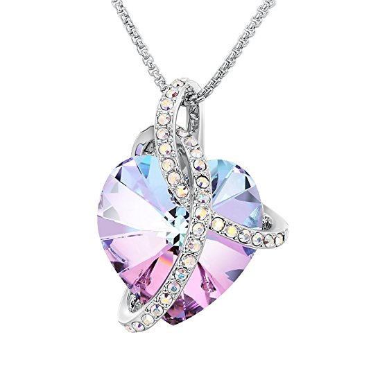 Sue's Secret "Courageous Heart" Gradient Purple Noble Heart Pendant Necklace with Crystals from Swarovski.