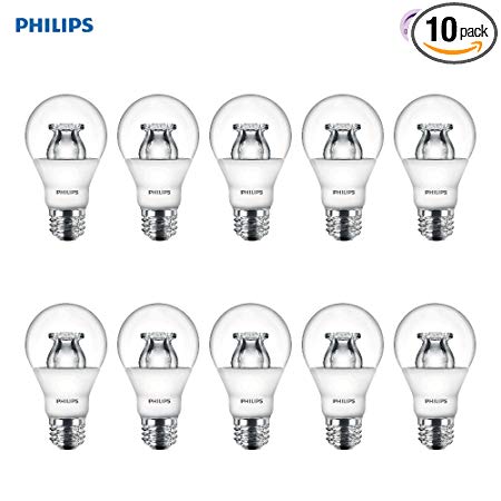 Philips LED Dimmable A19 Soft White Light Bulb with Warm Glow Effect: 480-Lumen, 2700-2200-Kelvin, 6-Watt (40-Watt Equivalent), E26 Base, Clear, 10-Pack (Old Generation)