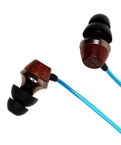 Symphonized ALN 2.0 Premium Genuine Wood in-Ear Noise-isolating Headphones, Earbuds, Earphones with Innovative Shield Technology Cable and Mic (Metallic Blue)